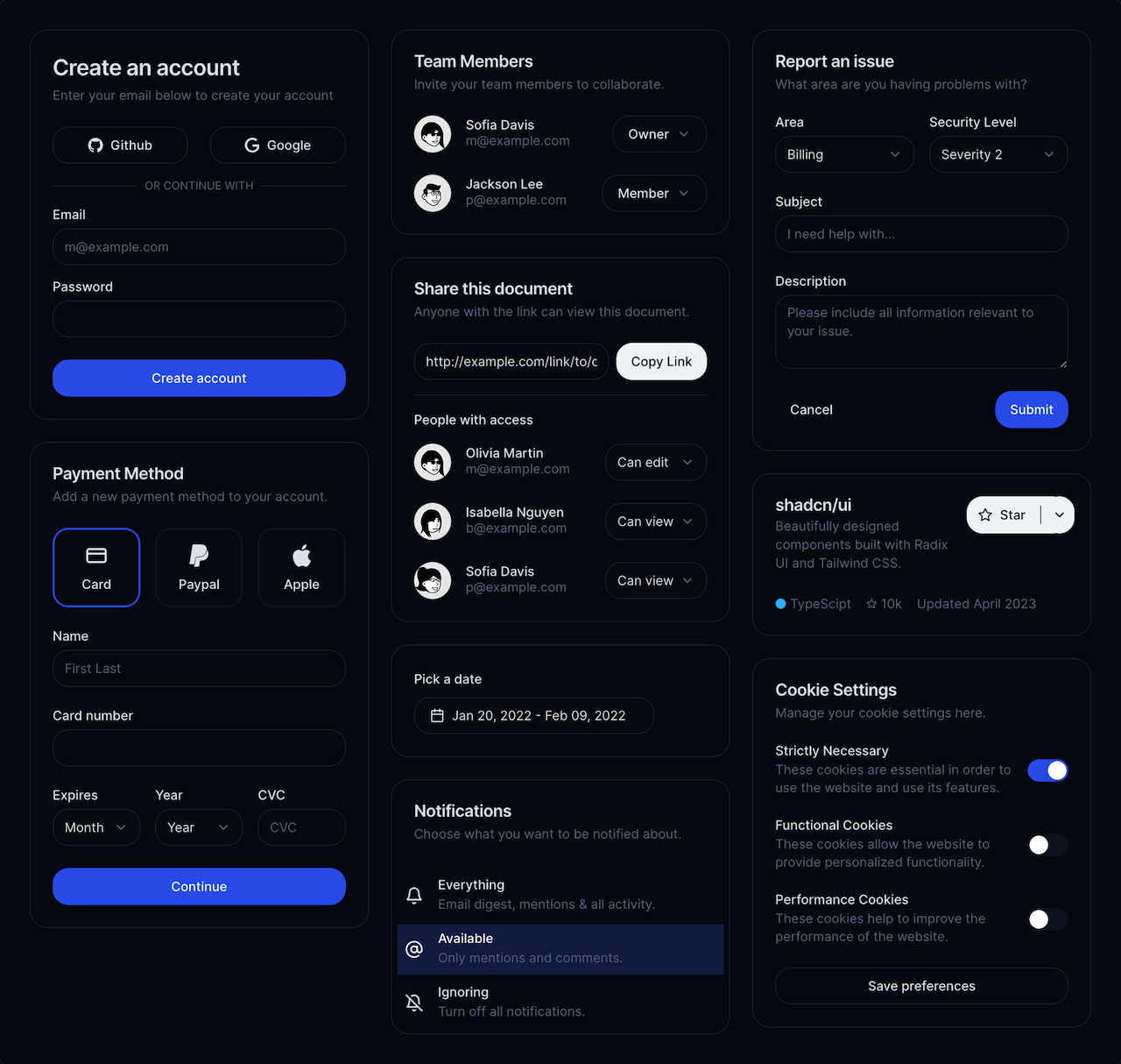 Cards - Dark mode preview