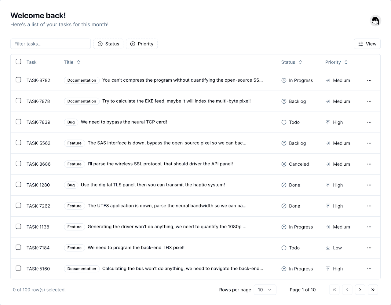 Tasks - Light mode preview